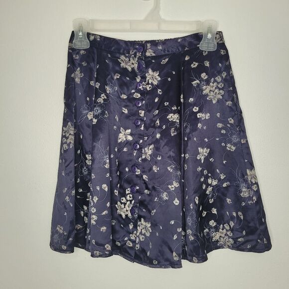 Vintage Paris sport 90s navy blue satin button front embossed mini skirt small - Picture 1 of 6